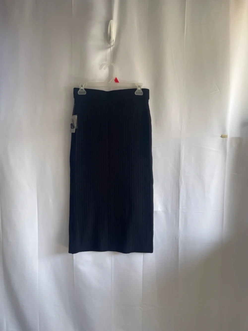 Anthropologie Black Ribbed High-Low Midi Skirt - Picture 3 of 6